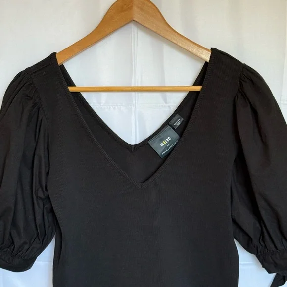 Maeve by Anthropologie black puff-sleeve black ribbed top MEDIUM - Picture 8 of 9
